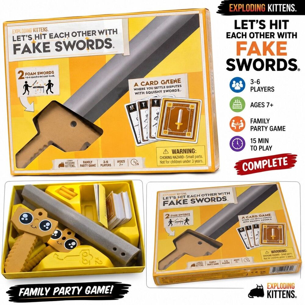 Exploding Kittens Let's Hit Each Other With Fake Swords Complete Family Game